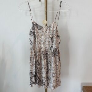 Neutral Tile-Print Spaghetti Strap Dress